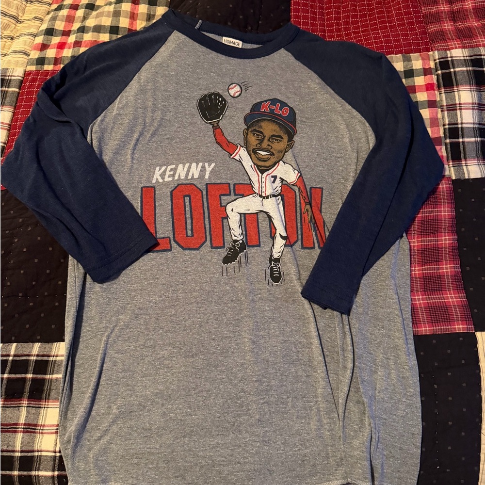 HOMAGE Blue and Gray Kenny Lofton K-Lo 3/4 Sleeve Baseball Cleveland Indians Tee